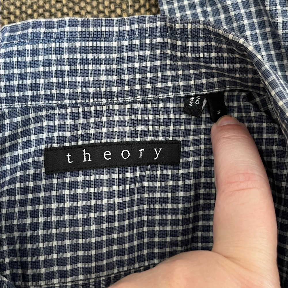 Theory Gridded Plaid Windowpane Button Front Slim… - image 7